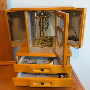 Wooden Jewelry Armoire with Glass Doors & Drawers