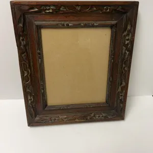 Carved Wood Picture Frame with Floral Motif, Made in Taiwan