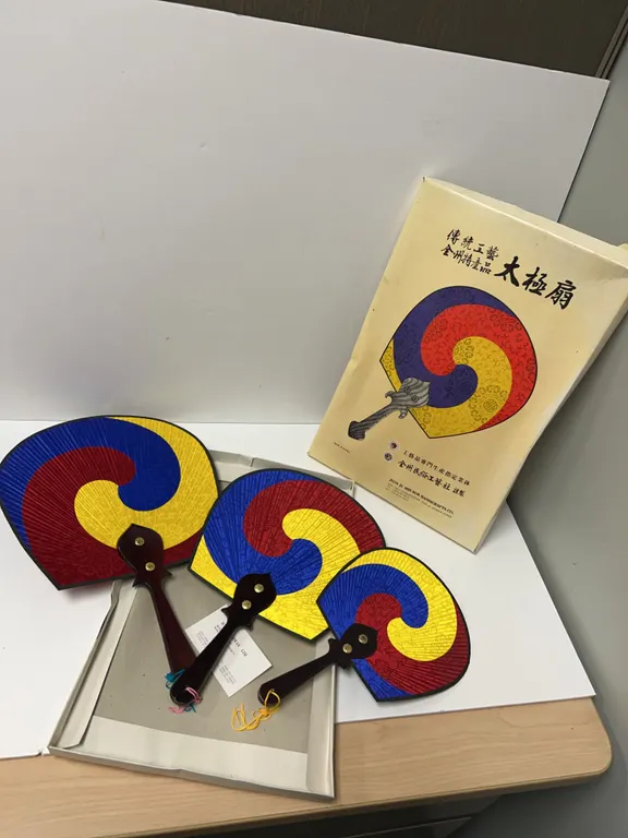 3 Korean JeonJu Minhwa Taeguk Fans with Handles