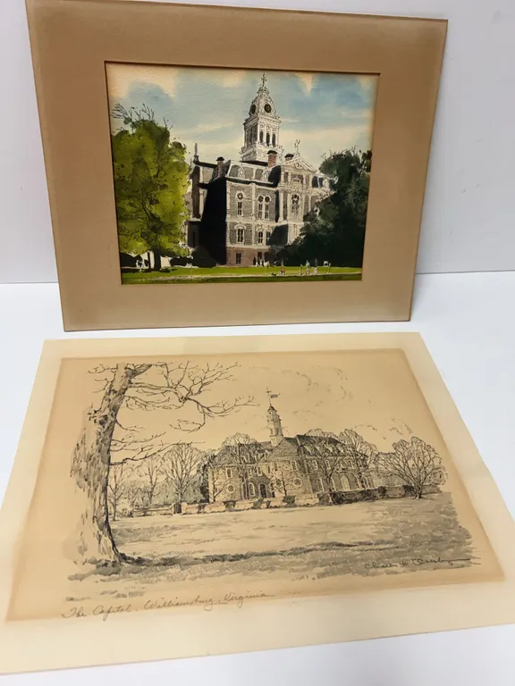 Two Architectural Art Prints, Licking County Courthouse, Capitol