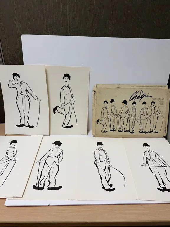 1972 Bubbles Inc Six Charlie Chaplin Art Prints Set