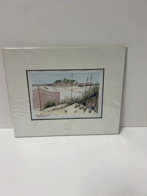 Helen J. Haberstroh Hand-Tinted Lithograph Beach Scene