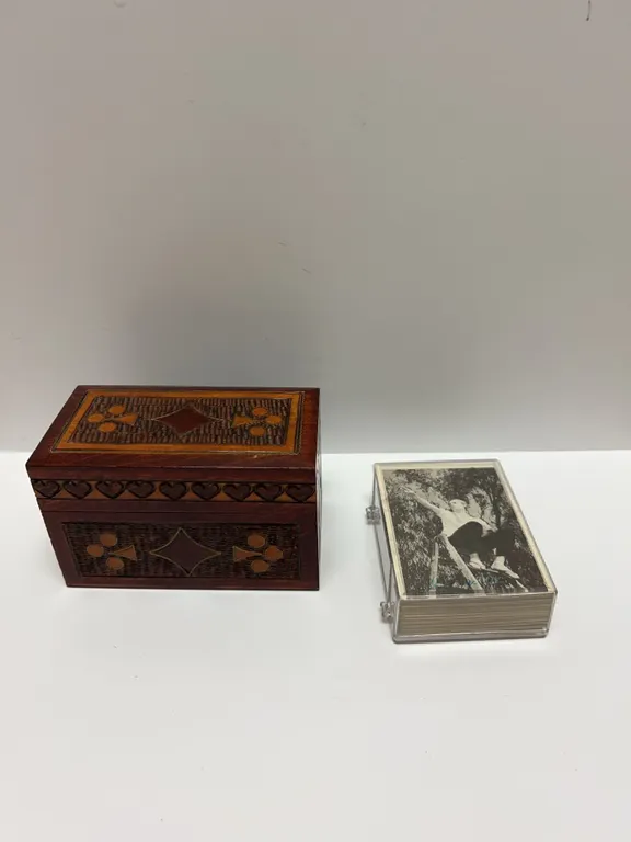 Wood Box With Polish Playing Cards and MGM 1965 Card Deck