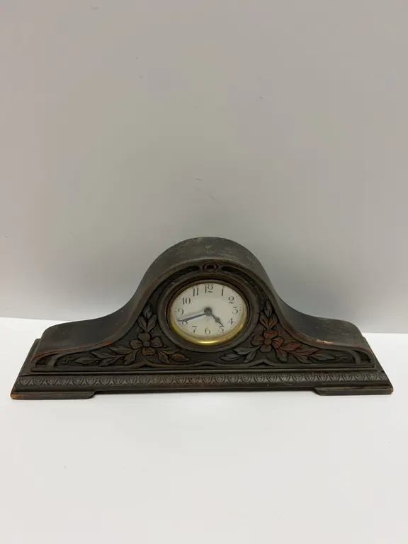 Carved Wood Mantel Clock with Floral Floral Details