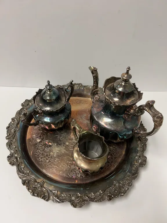 Derby Silver Co. Quadruple Plate Tea Set with Tray
