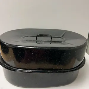 Oval Black Speckled Enamel Roasting Pan with Lid