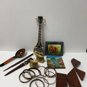 Folk Art Lot: Bangles, Mini Instruments, Paintings