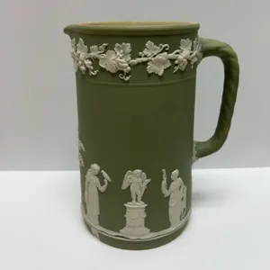 Wedgwood Green Jasperware Relief Decorated Pitcher