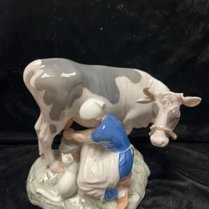 Bing & Grøndahl Porcelain Figurine Milkmaid with Cow and Cat