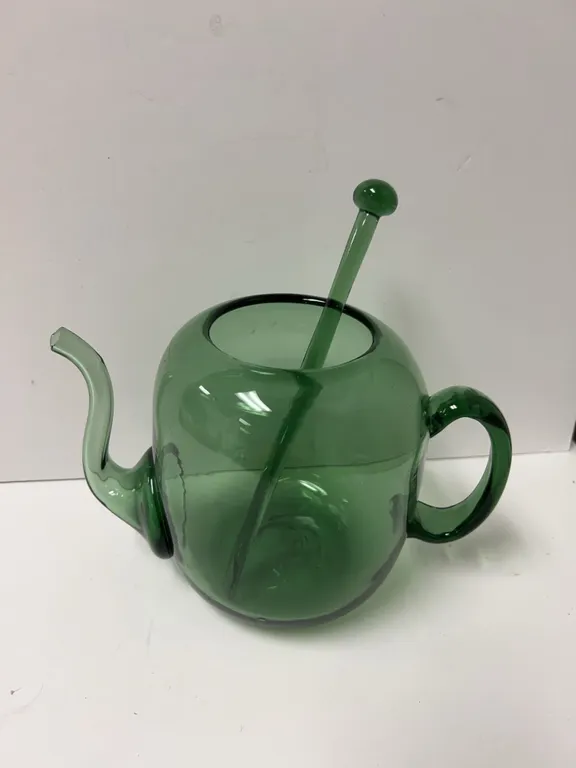 Green Blown Glass Teapot with Matching Stir Rod