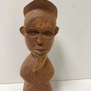 Carved Wood Male Bust with Applied Fiber Beard