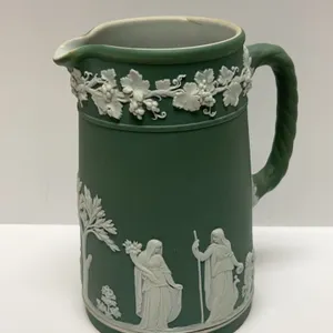 Wedgwood Green Jasperware Relief Decorated Pitcher