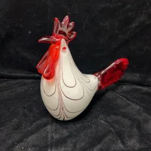 Red and White Murano-Style Art Glass Rooster Figurine