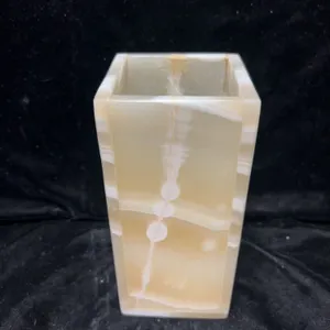 Rectangular Polished Onyx Stone Vase or Pen Holder