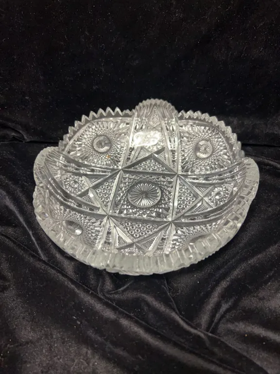 Pressed Patterned Clear Glass Bowl with Sawtooth Rim