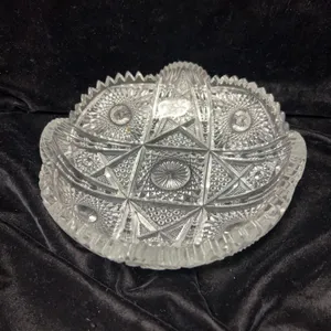 Pressed Patterned Clear Glass Bowl with Sawtooth Rim
