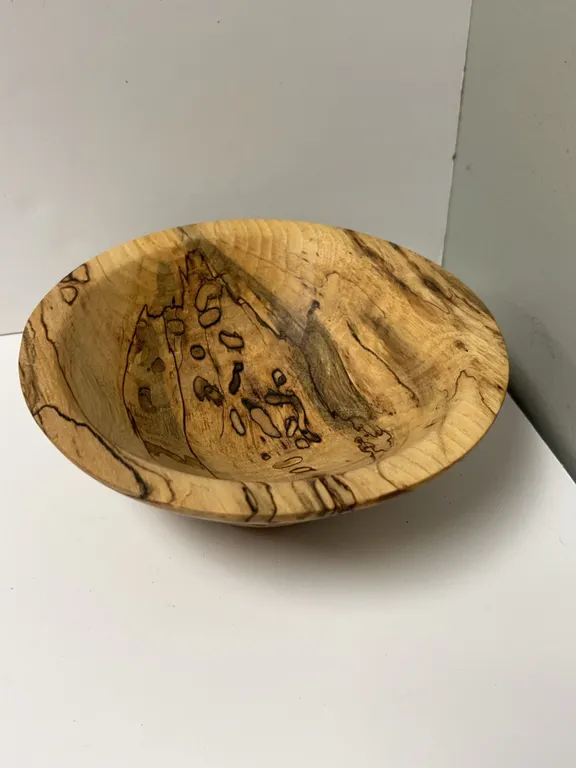 Hand-Turned Spalted Pecan Wood Bowl Signed by Maker