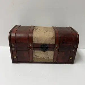 Wooden Storage Chest with Map Print and Metal Hardware