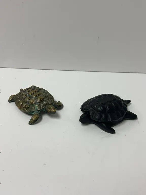 Cast Metal Tortoise Boxes, Hinged Lidded Pair