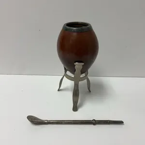 Brazilian Mate Tea Set with Gourd, Stand, and Bombilla
