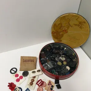 Assortment of Buttons and Buckles in Candy Tin