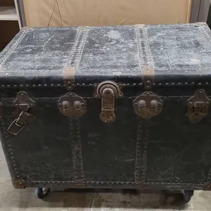 Steel-Bound Flat Top Steamer Trunk with W.H. Mann Marking