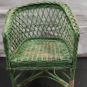 Green Wicker Child's Chair With Barrel Back and Lattice Sides