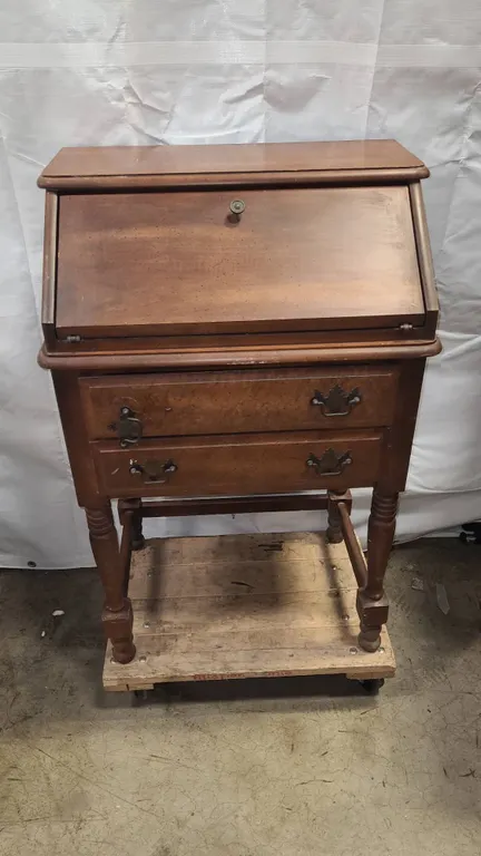 Wooden Drop Front Writing Desk with Two Drawers