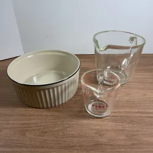 Pyrex Glass Measuring Cup and Stoneware Ramekin Set
