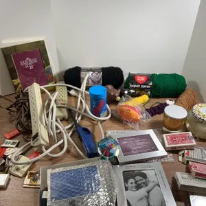 Household Lot: Frames, Power Strips, Yarn, Playing Cards