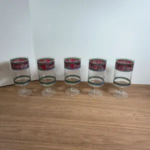 5 Coca-Cola Stained Glass Pattern Stemmed Glasses