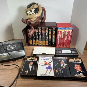 VHS Tape Lot, Taz Looney Tunes Holder, Kinyo Rewinder