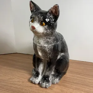 Ceramic Cat Cookie Jar with Glossy Black and White Finish