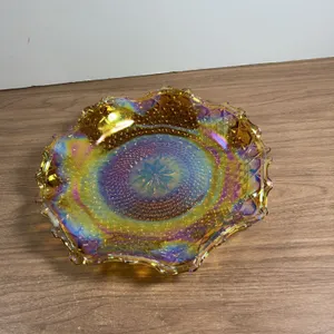 Iridescent Pressed Glass Bowl with Scalloped Edge
