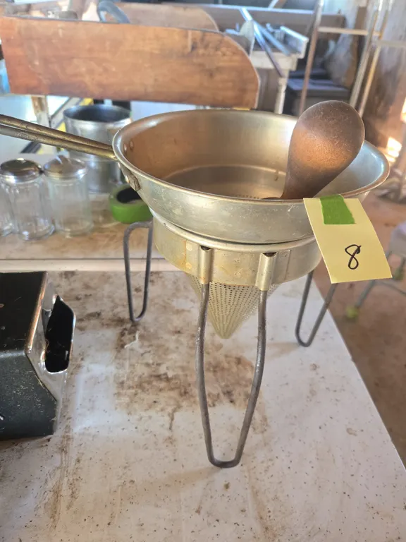 Vintage wearever Brand number 8 cone strainer with stand
