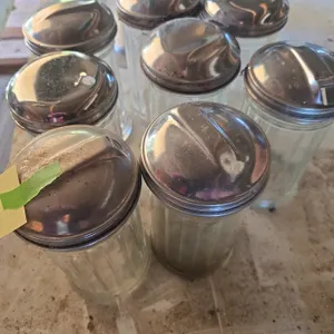 Vintage restaurant style chrome and glass sugar dispensers