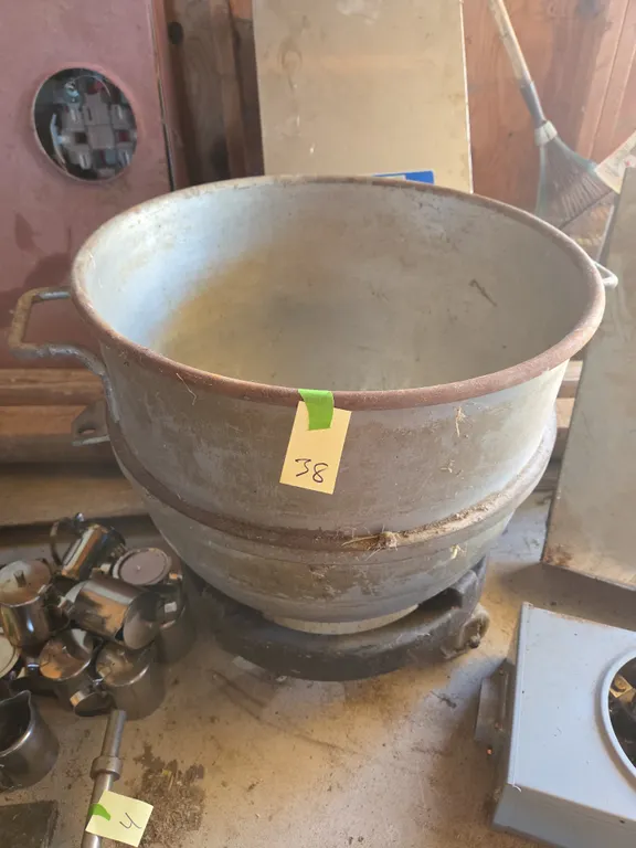 Vintage galvanized Hobart mixer 60 quart mixing bowl and rolling bowl cart