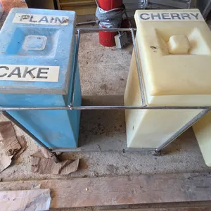 Vintage mobile triple ingredient bin on rolling cart