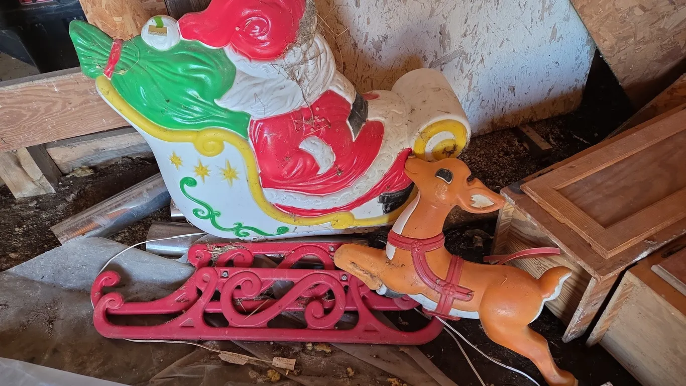 Vintage blow mold Santa and reindeer set