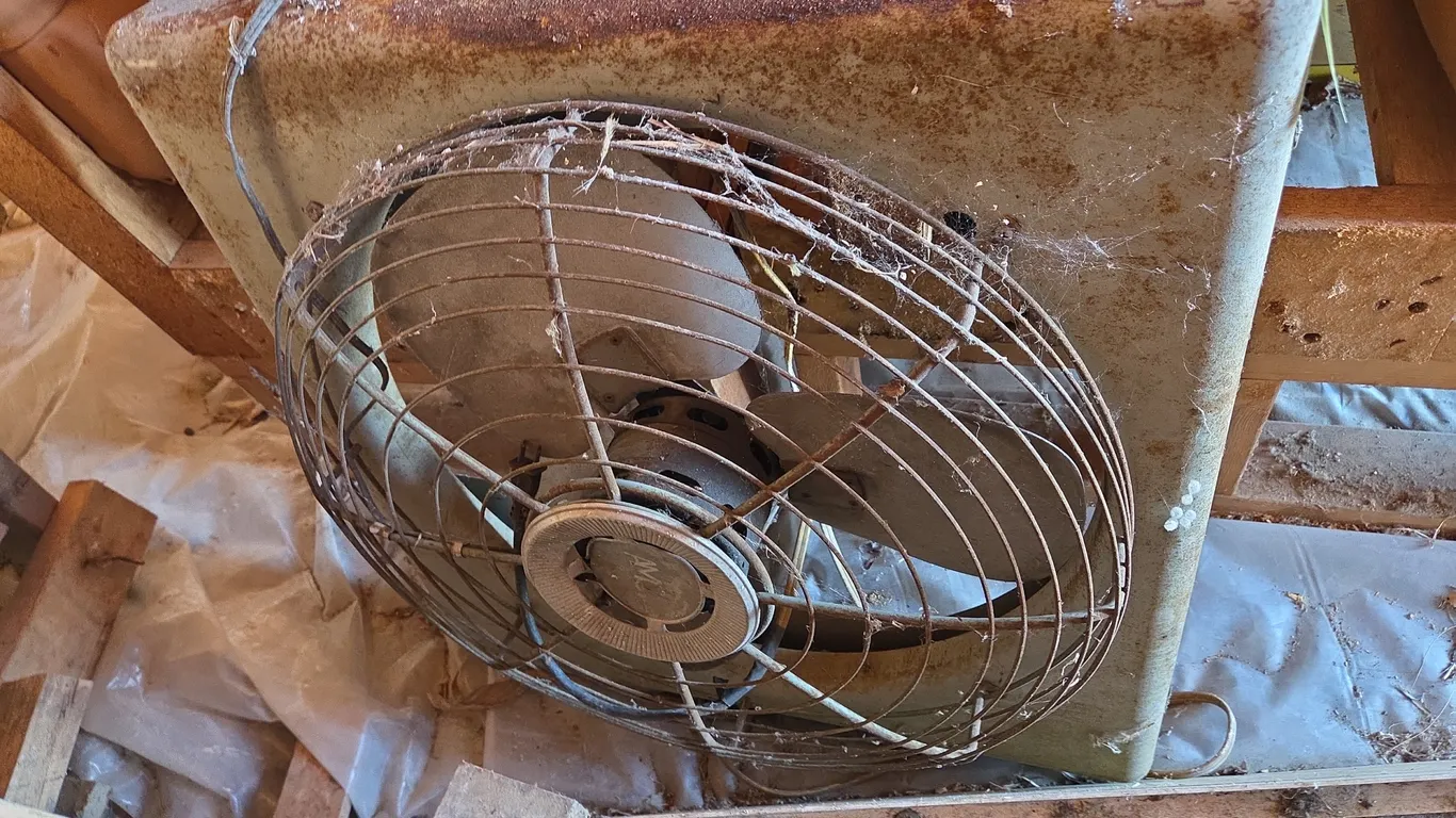Vintage metal attic ceiling ventilation fan