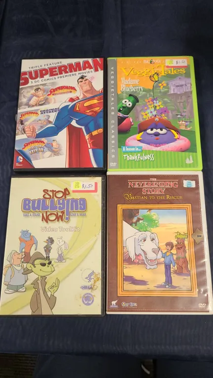 Superman, VeggieTales, Stop Bullying, NeverEnding Story DVDs