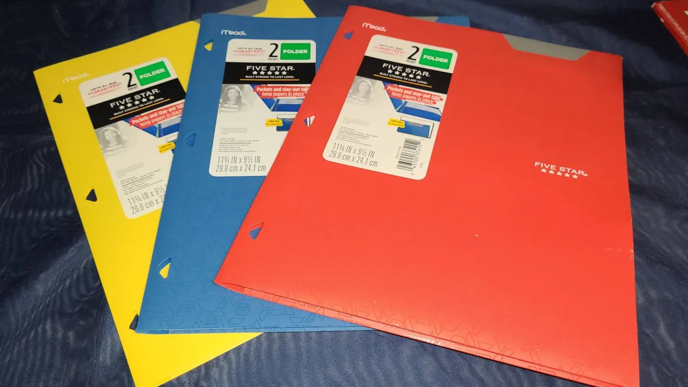 Mead Five Star 2-Pocket Folders Set of 3, Yellow Blue Red