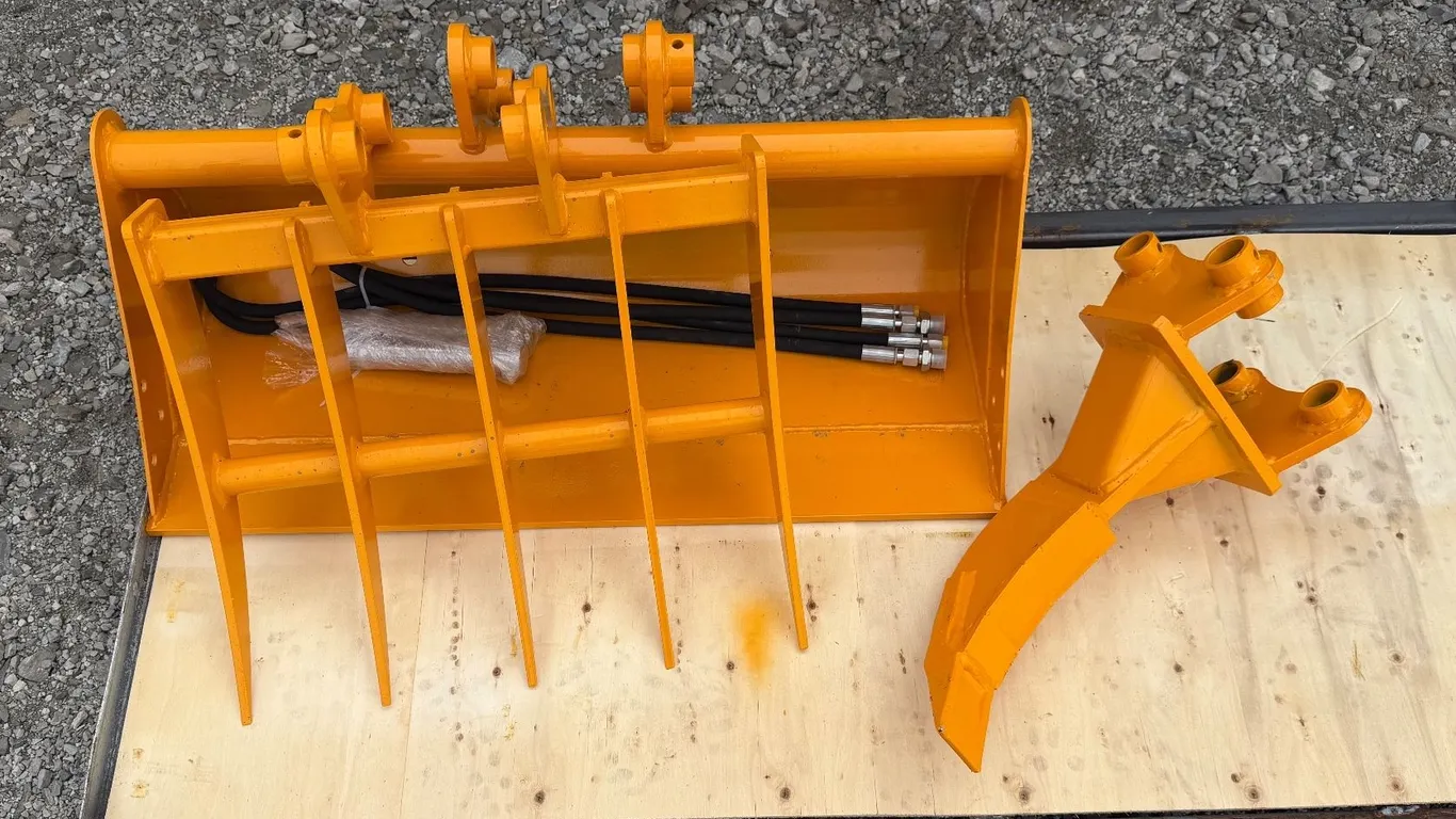 Yellow Pin Style Bucket, Rake and Ripper