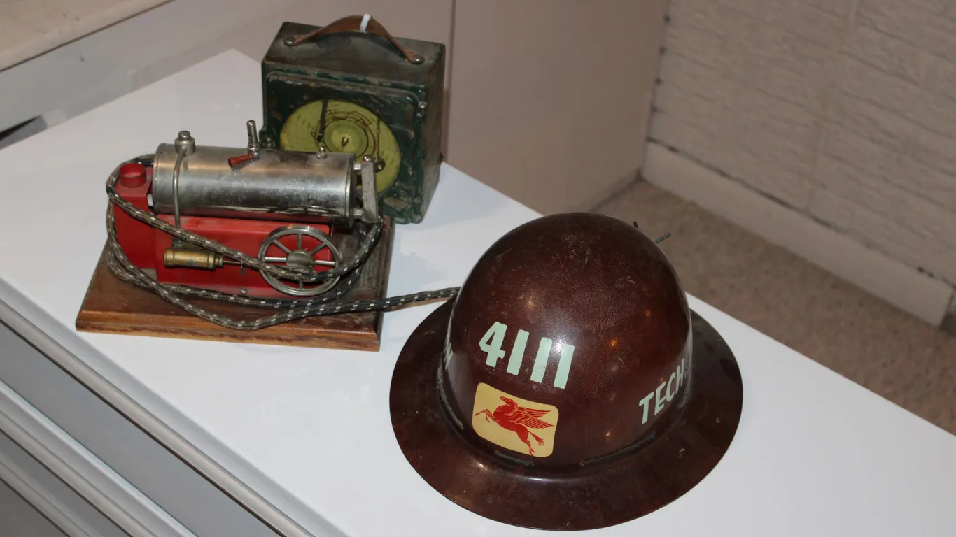 Industrial Helmet, Model Engine & USSR Flight Navigation Kneeboard