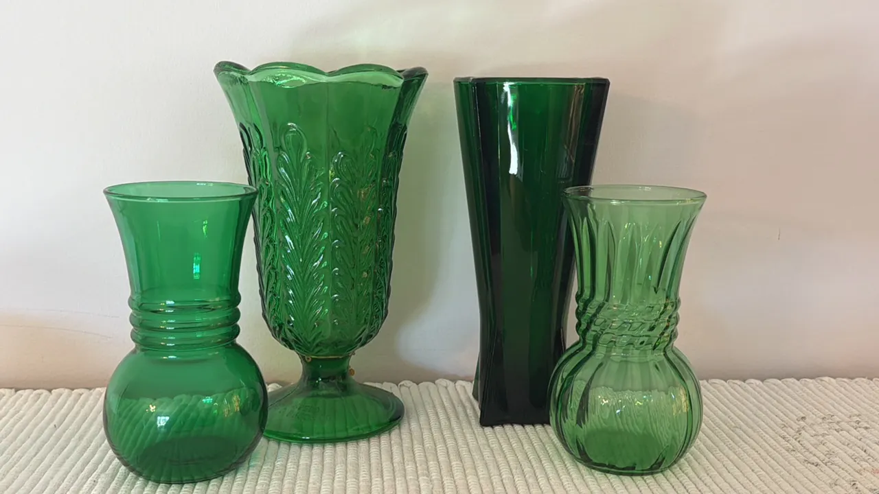 VARIETY OF EMERALD GREEN VASES