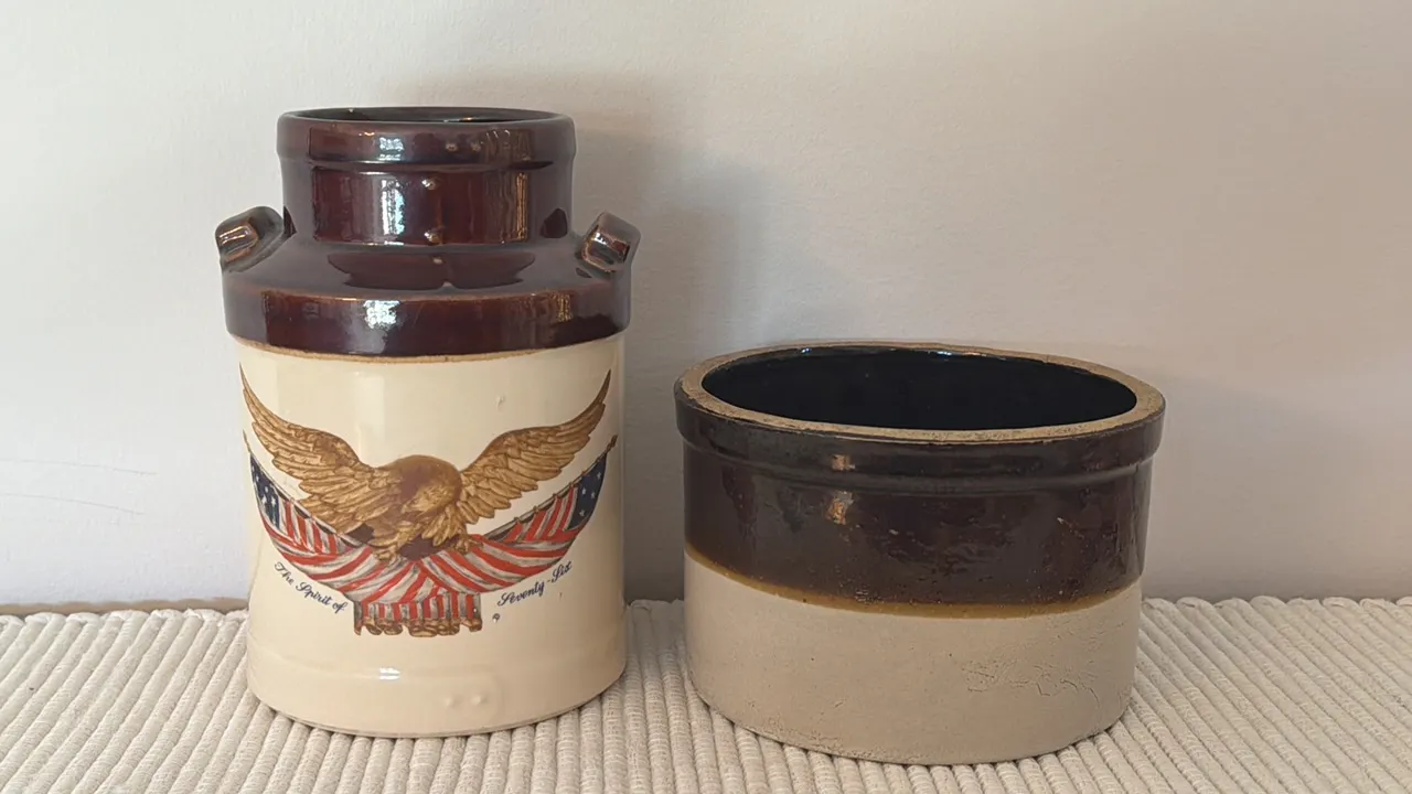 McCOY POTTERY “SPIRIT OF 76” AND VINTAGE STONEWARE CROCK