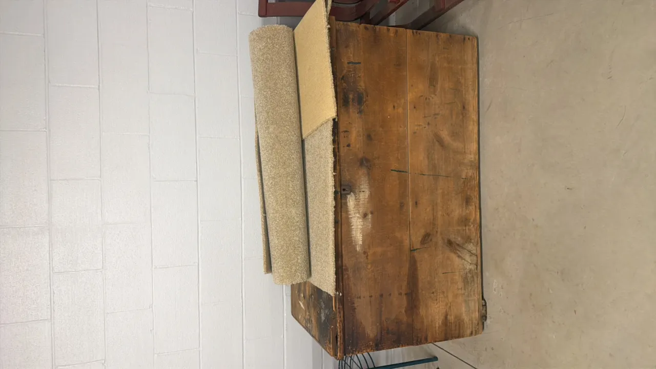 VINTAGE LARGE WOOD CHEST AND RUG