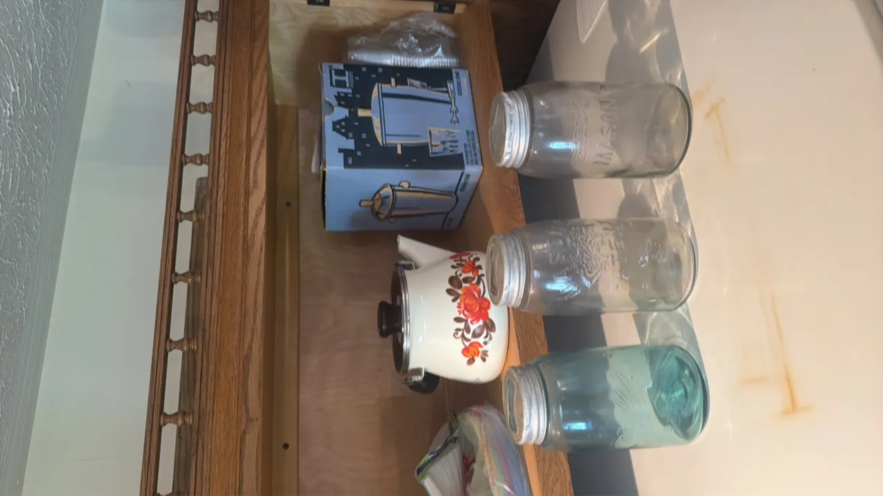 VARIETY OF JARS, KETTLE, DRINK MIXER