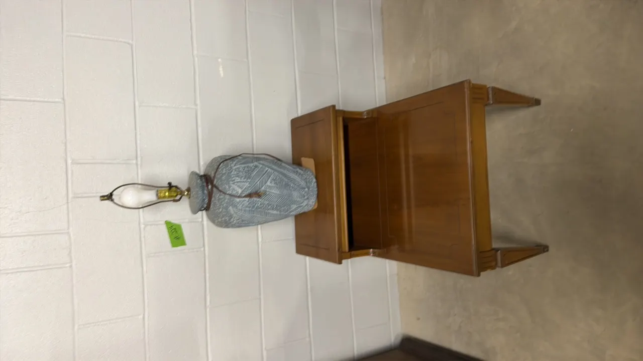 WOOD END TABLE AND LAMP