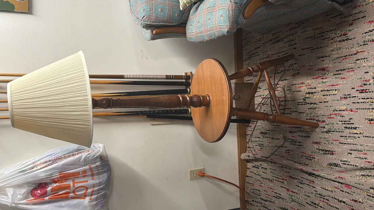 VINTAGE WOODEN LAMP AND STAND COMBO